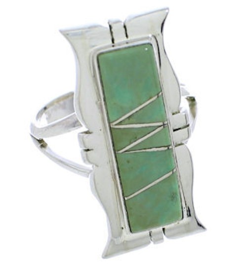 Silver Turquoise Inlay Southwestern Ring Size 7-3/4 MX23571