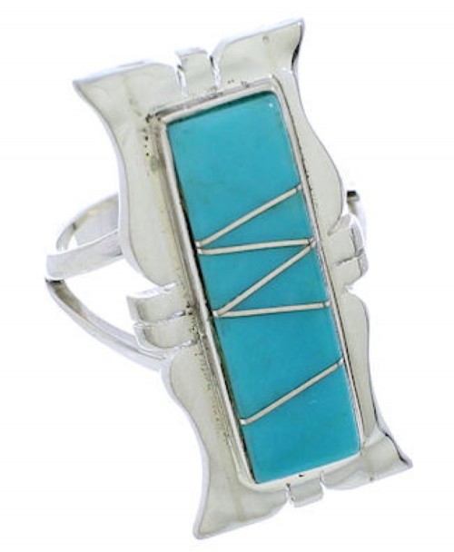 Sterling Silver Turquoise Inlay Southwestern Ring Size 8-3/4 MX23594