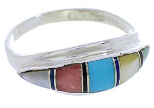 Multicolor Inlay Southwest Silver Ring Size 8-1/4 MX22449
