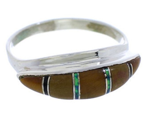 Southwest Tiger Eye Multicolor Silver Jewelry Ring Size 6-1/4 MX22481