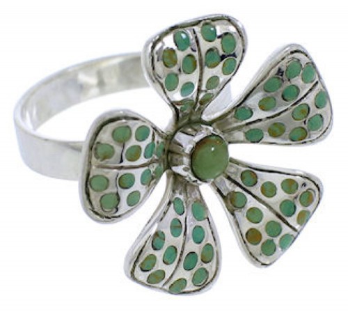 Flower Turquoise Southwest Sterling Silver Ring Size 6-3/4 MX22495