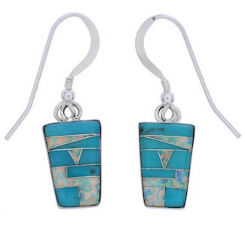 Turquoise And Opal Inlay Silver Earrings EX32665