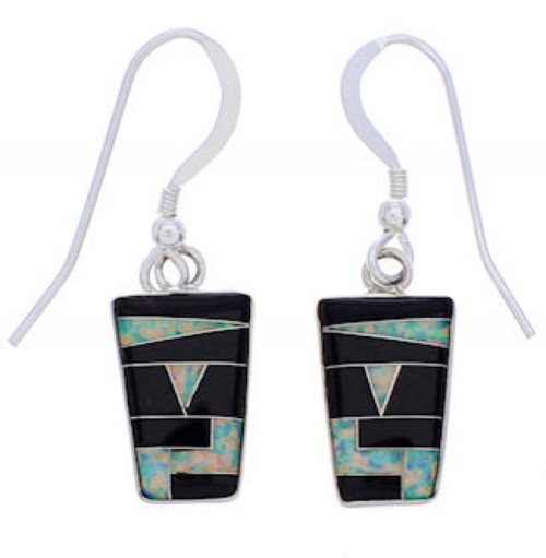 Southwest Black Jade And Opal Inlay Earrings EX32667