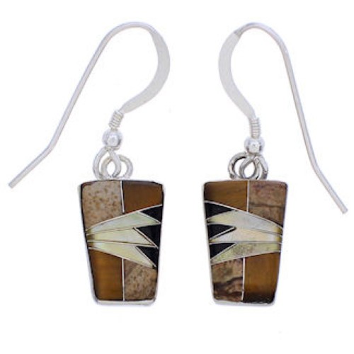 Tiger Eye And Multicolor Inlay Silver Earrings EX32681