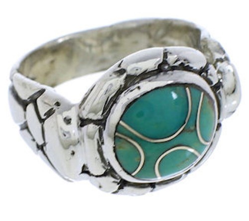 Southwestern Genuine Sterling Silver Turquoise Ring Size 6 WX39346