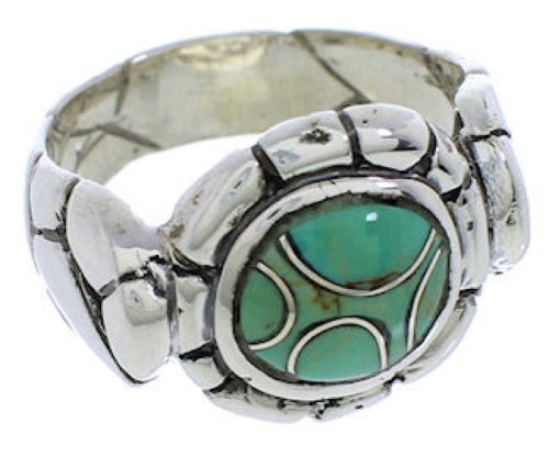 Turquoise Inlay Southwest Silver Ring Size 7-1/4 WX39454