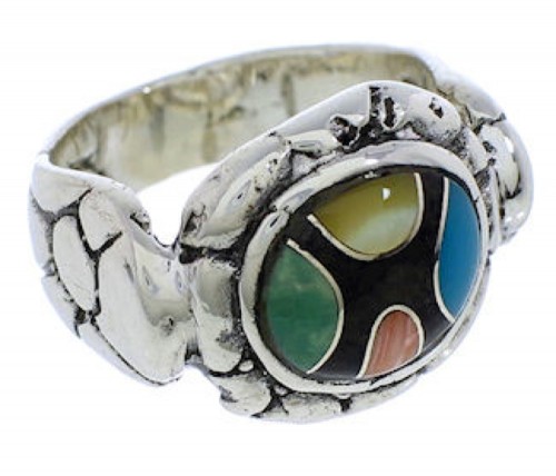 Sterling Silver Multicolor Inlay Ring Size 5-1/4 WX39506