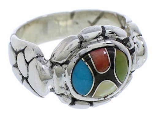 Multicolor Inlay Authentic Sterling Silver Ring Size 7-1/4 WX39511