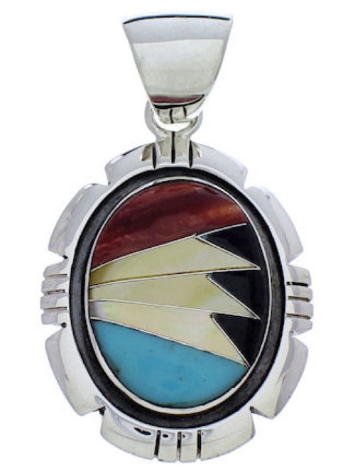 Multicolor Inlay Southwestern Silver Pendant PX30426