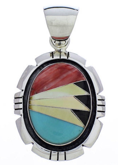 Multicolor Inlay Genuine Sterling Silver Pendant Jewelry PX30432