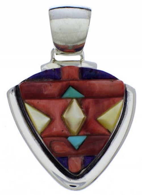 Multicolor Inlay Sterling Silver Southwestern Pendant Jewelry PX30525