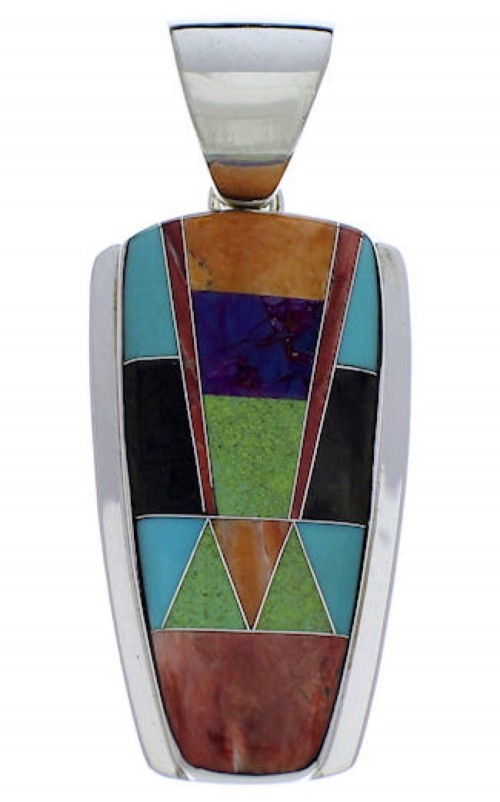 Sterling Silver Southwestern Jewelry Multicolor Inlay Pendant PX30574