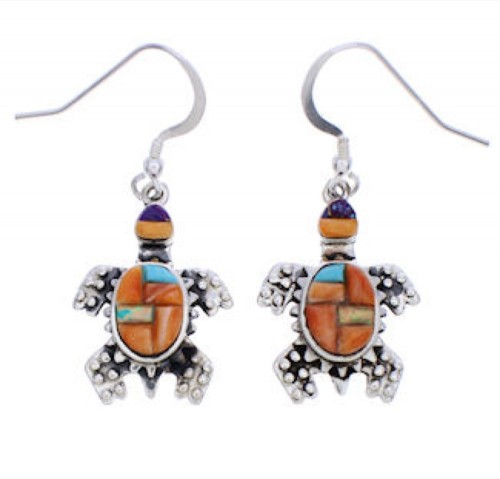 Genuine Sterling Silver And Multicolor Turtle Earrings EX32305