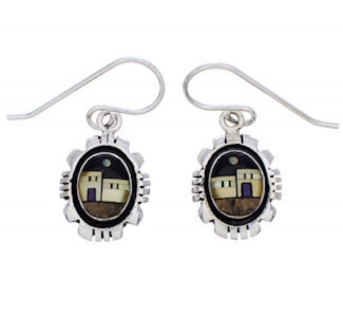 Multicolor And Silver Native American Village Design Earrings EX32322