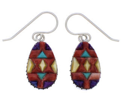Southwest Multicolor Inlay And Silver Earrings EX32352