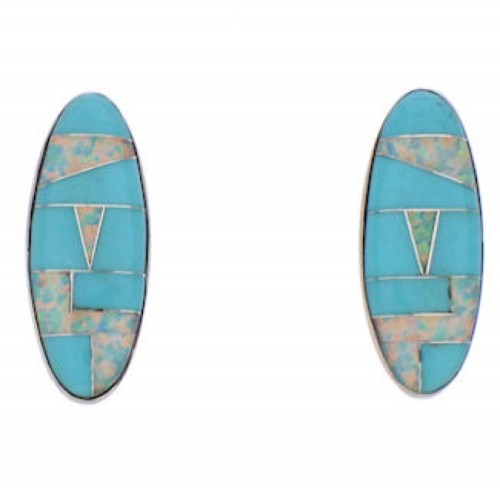 Southwestern Turquoise And Opal Inlay Earrings EX32408
