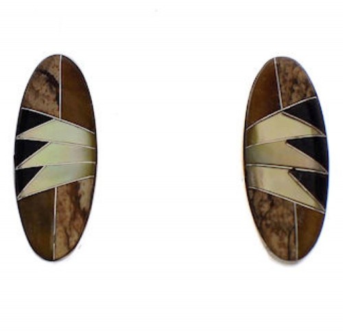 Sterling Silver Southwest Multicolor Inlay Earrings EX32411