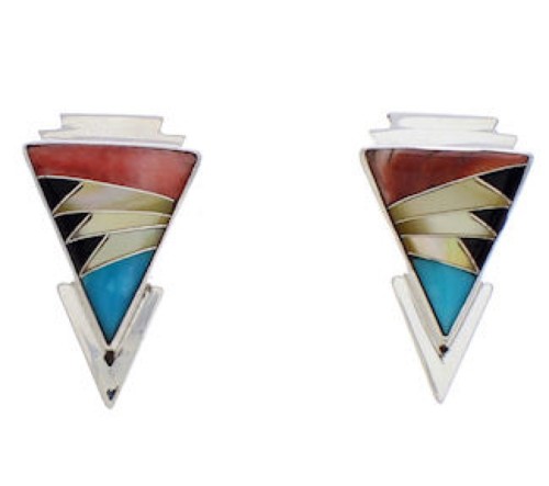 Multicolor Inlay Sterling Silver Earrings EX32459