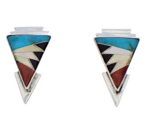 Southwest Multicolor Inlay And Silver Earrings EX32460