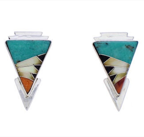 Genuine Sterling Silver Multicolor Inlay Earrings EX32461