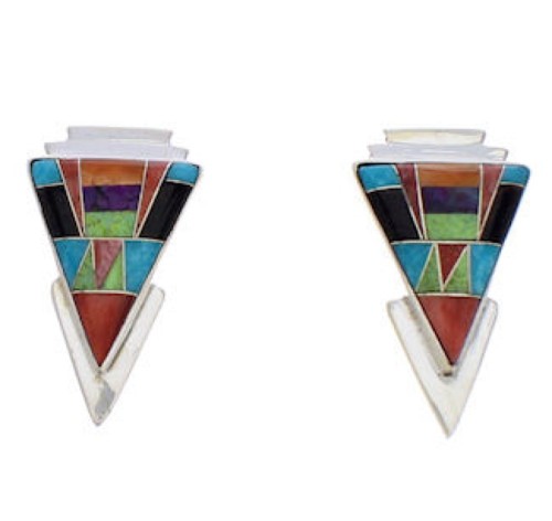 Sterling Silver Southwest Multicolor Inlay Earrings EX32462