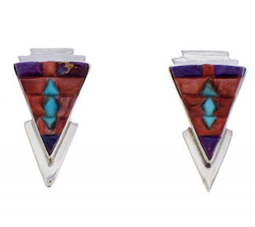 Multicolor Inlay Southwestern Silver Earrings EX32464