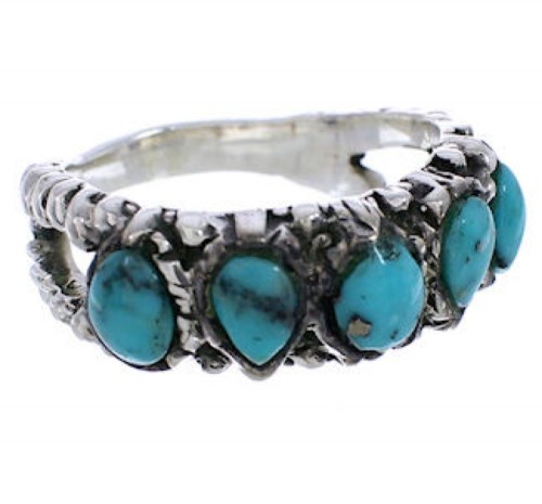 Southwest Silver Turquoise Ring Size 5 WX34708