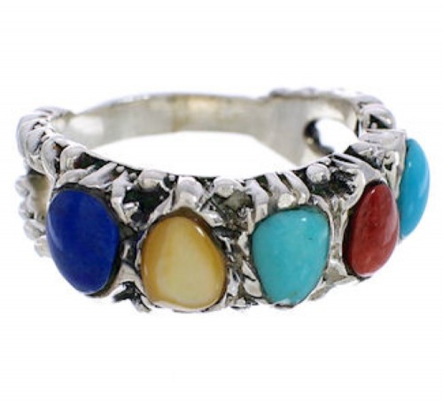 Genuine Sterling Silver Southwest Multicolor Ring Size 5-1/2 WX34866