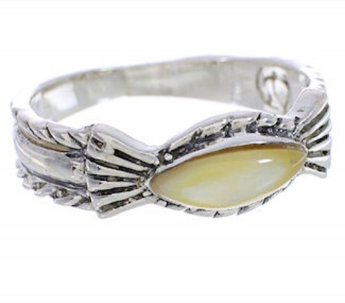 Authentic Silver Yellow Mother Of Pearl Ring Size 8-3/4 WX35243