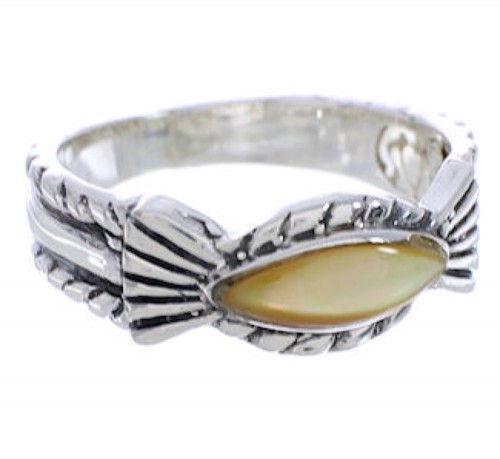 Silver Southwest Yellow Mother Of Pearl Ring Size 8-1/4 WX35262