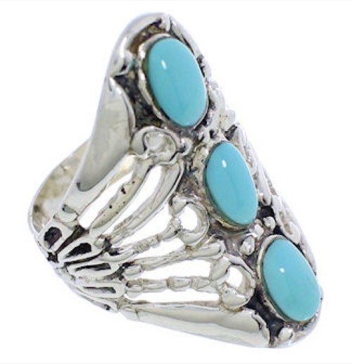 Southwestern Sterling Silver Turquoise Ring Size 6-3/4 UX32867