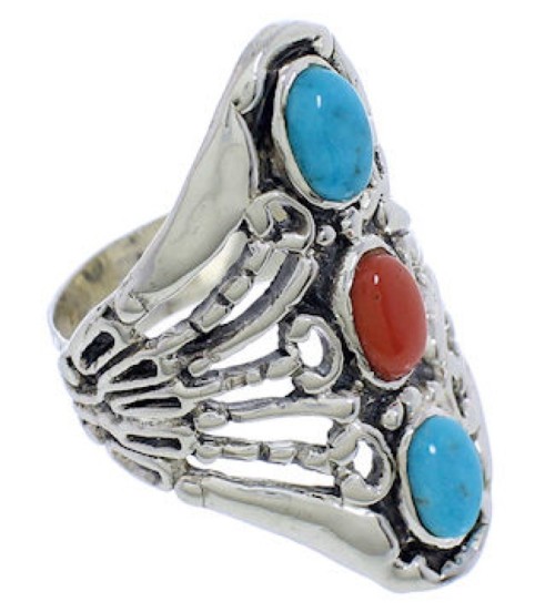 Turquoise Coral Sterling Silver Southwestern Ring Size 4-1/2 UX32918