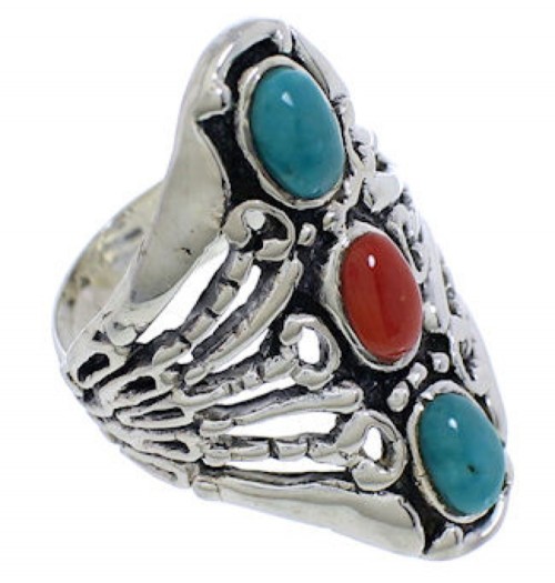 Sterling Silver Turquoise Coral Southwest Ring Size 5-1/2 UX32974