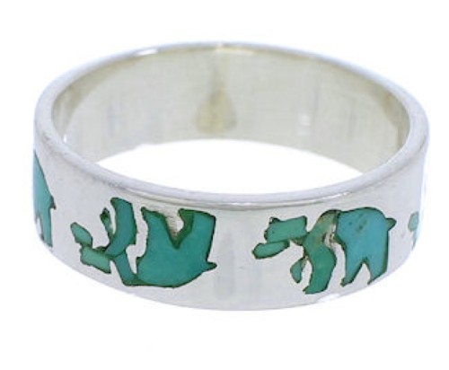 Turquoise Inlay Sterling Silver Bear Ring Band Size 6-1/4 UX32467