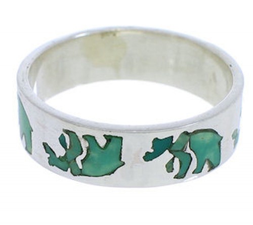 Turquoise Inlay Silver Bear Ring Band Size 4-3/4 UX32483