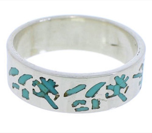 Turquoise Inlay Sterling Silver Kokopelli Ring Band Size 4-3/4 UX32615