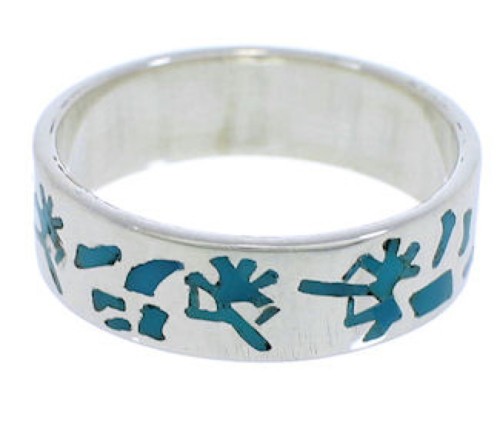 Turquoise Inlay And Silver Kokopelli Ring Band Size 7-1/4 UX32642