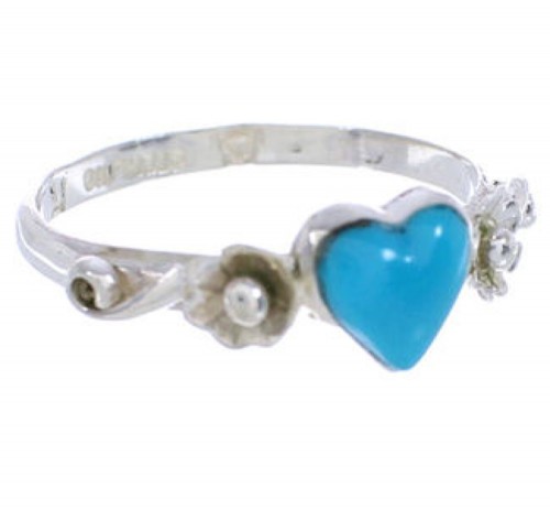 Southwestern Silver Turquoise Heart Flower Ring Size 5-3/4 UX34881