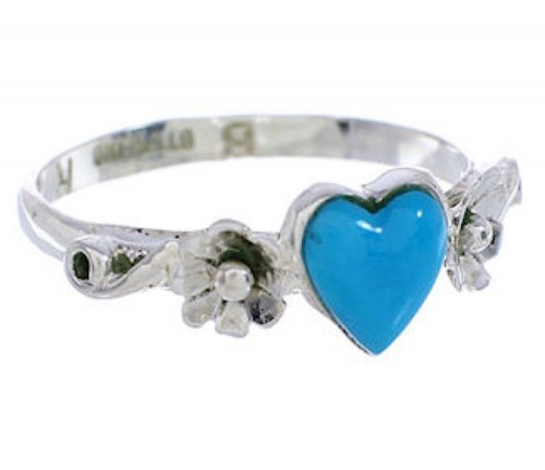 Genuine Sterling Silver Flower Heart Turquoise Ring Size 6-3/4 UX34909