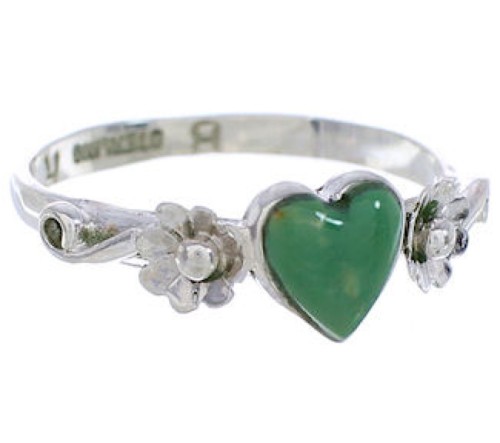 Silver And Turquoise Heart Flower Ring Size 5-1/4 UX34965