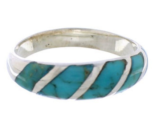 Sterling Silver And Turquoise Inlay Jeweley Ring Size 5-3/4 UX35042