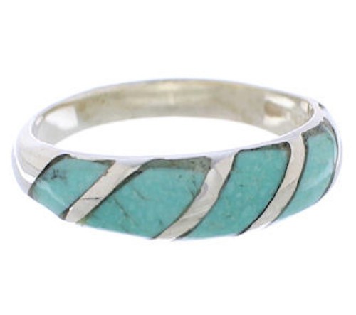 Silver And Turquoise Inlay Southwestern Ring Size 5-3/4 UX35069