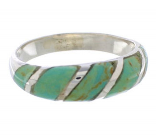 Silver And Turquoise Inlay Southwestern Ring Size 5-1/4 UX35113