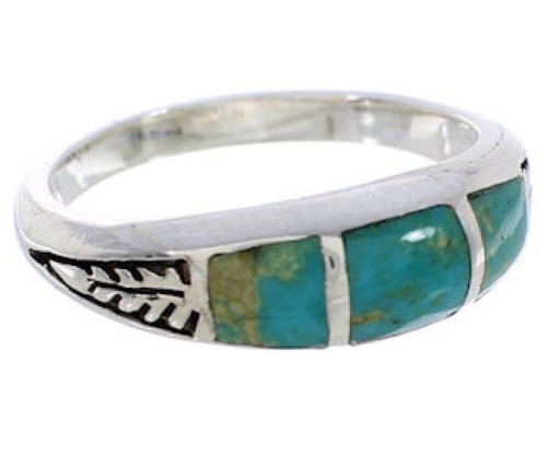 Southwestern Sterling Silver Turquoise Inlay Ring Size 7-1/4 UX35143