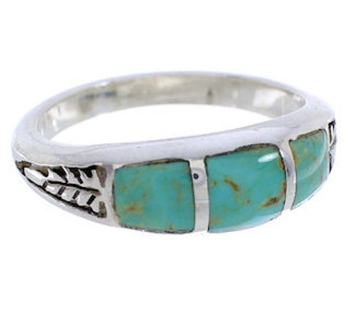 Southwestern Sterling Silver Turquoise Inlay Ring Size 5-3/4 UX35227