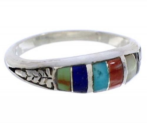 Sterling Silver Multicolor Inlay Southwest Ring Size 8-1/4 UX35240