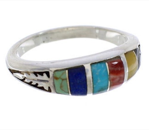 Genuine Sterling Silver Multicolor Inlay Ring Size 5-1/4 UX35254