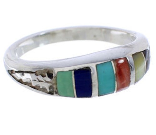 Silver And Multicolor Inlay Southwest Ring Size 6-3/4 UX35301