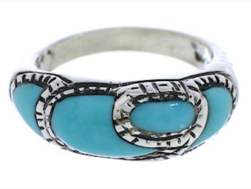 Genuine Sterling Silver And Turquoise Ring Size 8-3/4 JX37380