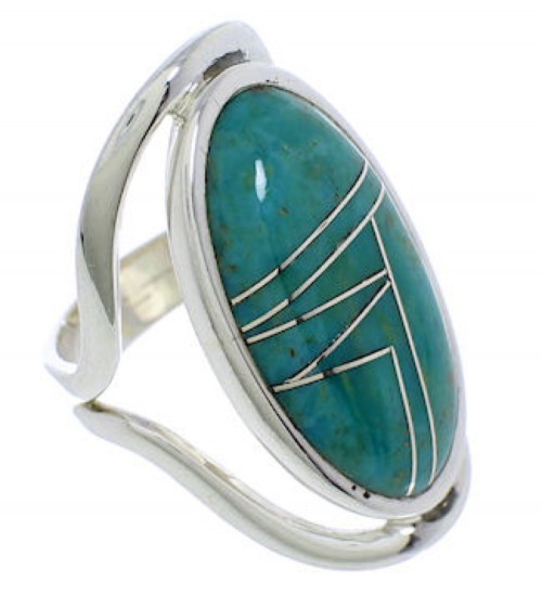  Southwest Silver Turquoise Inlay Ring Size 5-1/4 JX37473